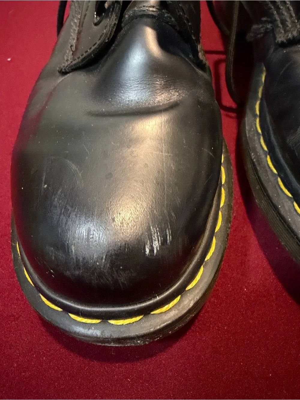 Dr. Martens Black Leather Lace-Up Boots with Yellow Stitching us 9